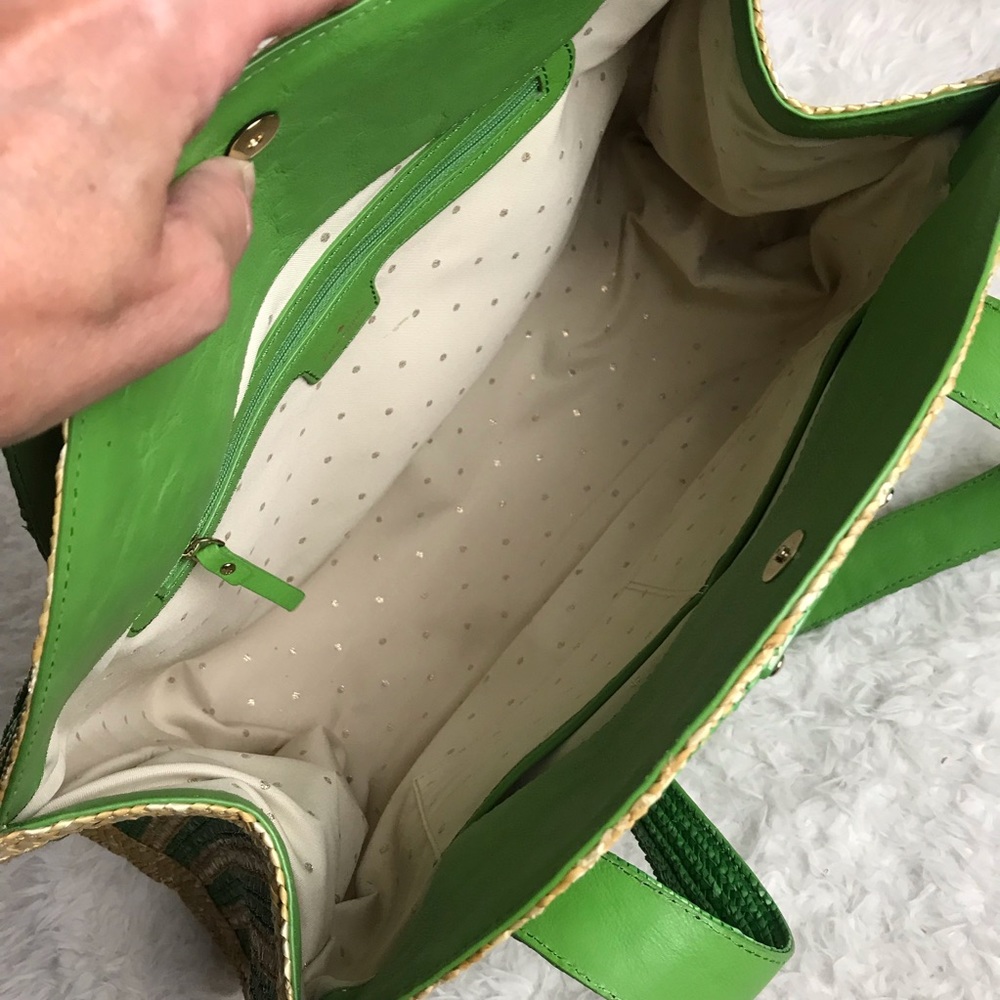 Kate Spade Lawn Party Reign Large Straw Half Moon Tote Green Beach Pool Vacation - Picture 8 of 8